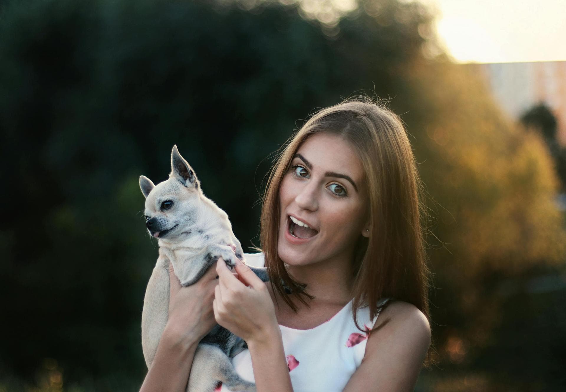 Dog and surprised woman
